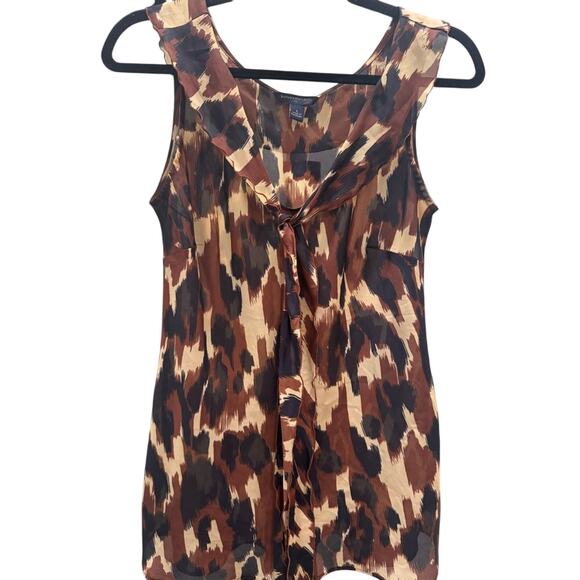 Banana Republic Brown, Tan and Black Abstract Patterned Sleeveless Tie Blouse - Picture 1 of 6